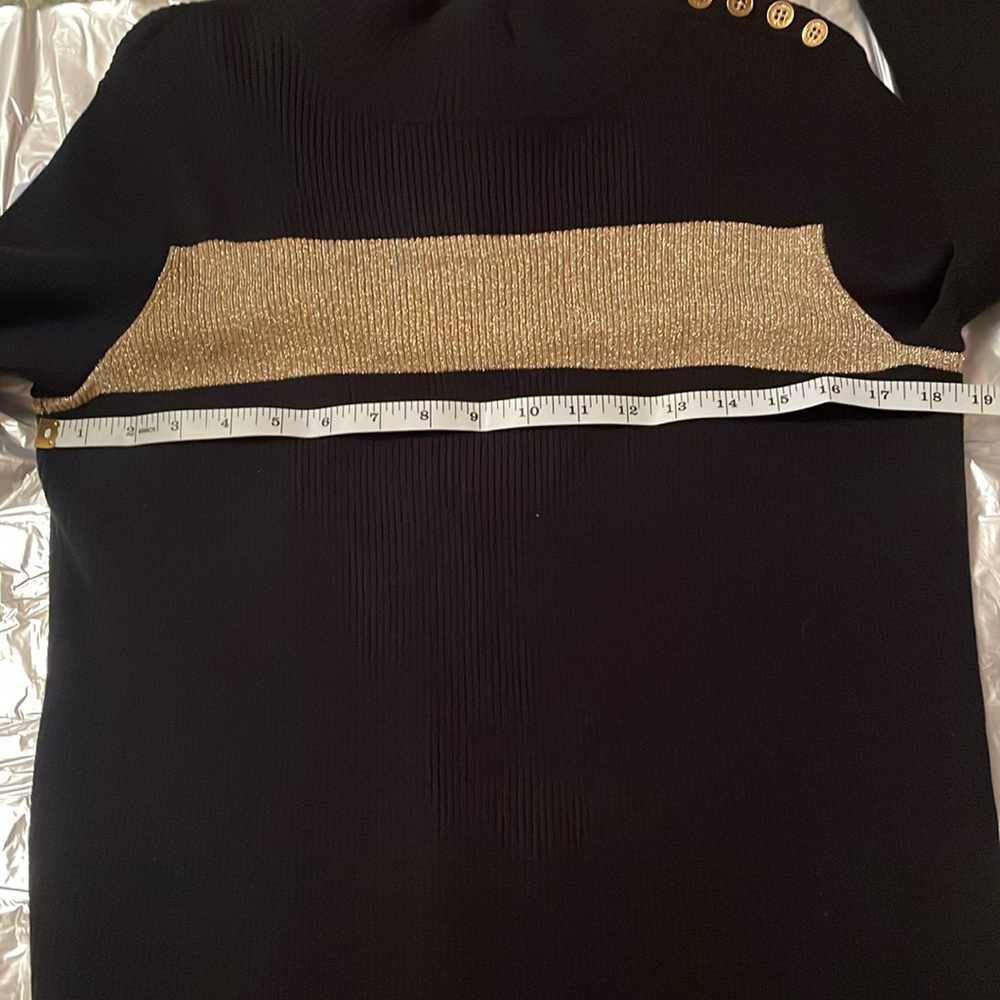 Ralph Lauren. Plus Size 1X. Black & Gold Mock Turtle w/gold buttons on shoulder - Picture 8 of 10